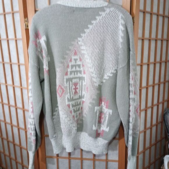 St Johns Bay Southwest Knit Sweater L 42-44 Gray 100% Cotton USA Vintage - Picture 4 of 11